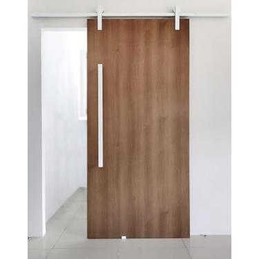 Imagem de Porta De Madeira + Kit De Correr 2m + Puxador Flat 1m Branco Cor:Carvalho