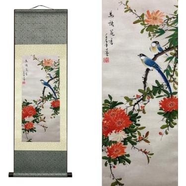 Imagem de Jaxiuk Decoração de parede asiática bela pintura de rolo de seda flor - flor de língua de pássaro perfumada decoração oriental arte chinesa pintura de parede rolo de pintura de parede (91,9 x 30,5 cm)