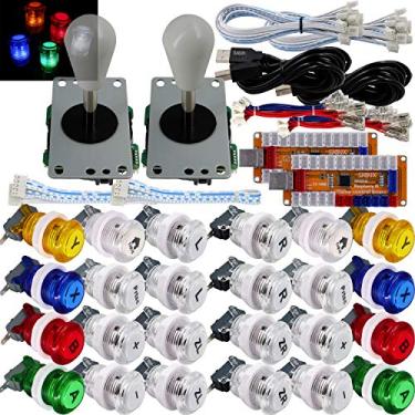 Imagem de SJ@JX Lâmpada de controle de LED Arcade Game Codificador USB 2 Jogadores Gamepad Microswitch Botão de Luz 8 vias Joystick LED para Nintendo Switch PC PS3 Retropie Raspberry Pi MAME