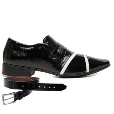 Imagem de Sapato Social Jota Pe Verniz Preto/branco + Cinto 84101-Masculino