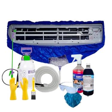 Imagem de Bolsa Coletora Para Limpeza De Ar Condicionado Com Abas + Pulverizador 5 Litro + Bactericida 1 Litro + Limpa Alumínio 1 Litro + Acessórios