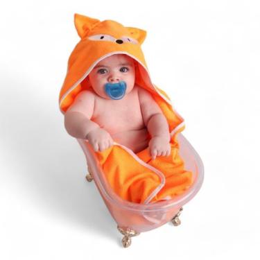 Imagem de Toalha de Banho Bordada com Capuz para Bebê - AVM Enxovais, Raposa Lar