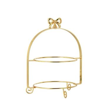 Imagem de Ioensy Suporte para bolo, suporte para cupcake, bandeja para servir festas, suporte para servir simples, exibição de mesa de sobremesa para enfeite de festa, Ouro, Camada Dupla