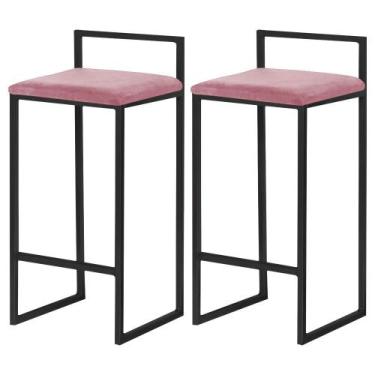Imagem de Kit 2 Banqueta Pietra preta Sued Rose - Straso Móveis - Metal Móveis