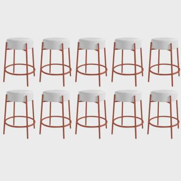 Imagem de Kit 10 Banquetas Alta Sintra 65cm Redonda Ferro Rose Gold Suede Branco - Ahazzo Móveis