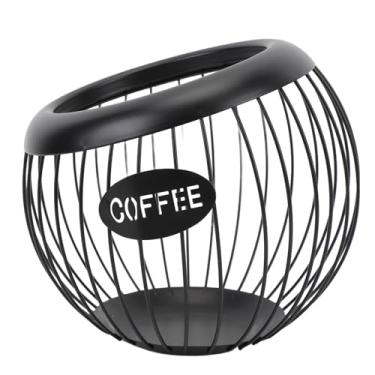 Imagem de Cesta de Arame de Suporte de café de Grande Capacidade, Armazenamento Elegante de Ferro para Balcão de café, Organizando Vagens e Acessórios (Preto)
