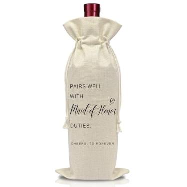 Imagem de AWSICE Bolsa para garrafa de vinho de casamento - Presentes de proposta Maid of Honor - Combina bem com sacolas de presente de casamento - Presente de noivado para dama de honra - Decorações de