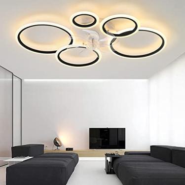 Imagem de Ventiladores de teto modernos com lâmpadas LED silencioso regulável branco Ventilador de teto inteligente com iluminação Temporizador de 6 velocidades Lustres de design reversível com ventil