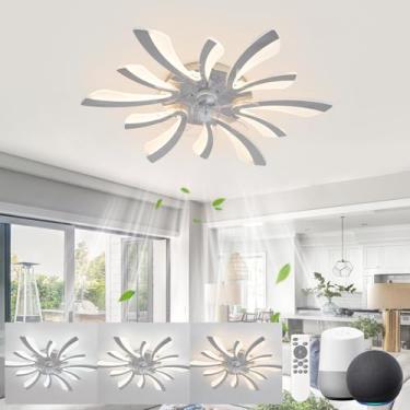 Imagem de Ventiladores de teto silenciosos com luzes compatíveis com Alexa e Google Assistant, ventilador de teto de quarto de 78 cm com lâmpada, motor DC, função de memória de temporizador Luz de ven