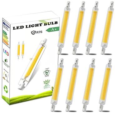 Imagem de Lâmpada LED R7S 118 mm, branca quente, 3000 k, COB, LED, 20 W, lâmpada halógena linear, substituição, ponta dupla, J118, holofote para jardim, garagem, paisagismo, pacote com 20