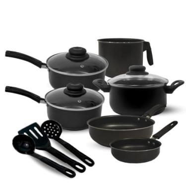 Imagem de Conjunto de Panelas Antiaderente com 9 Peças, Preto, Caçarola, Frigideiras, Panelas com Tampa de Vidro, Utensílios de Nylon
