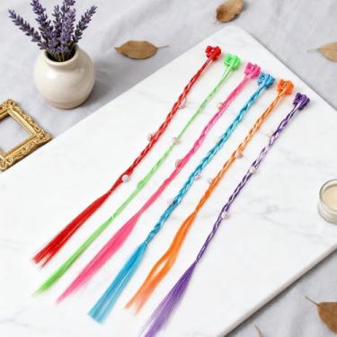Imagem de 18 peças de extensões de cabelo coloridas para meninas, com encaixe, rosa, azul, roxo, laranja, verde, amarelo, trança e estilo liso para crianças, meninas, Halloween, cosplay, festa