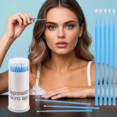 Imagem de 100 pincéis microaplicadores descartáveis para extensão de cílios, microcotonetes de algodão, varinhas de rímel para lábios (azul claro)