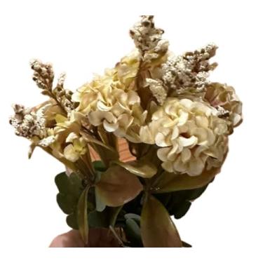 Imagem de Flores Artificiais de Crisântemo em Seda para Decoração de Bolo DIY, Buquê Artificial para Casamento, Festa e Casa (Bege 1 unidade)