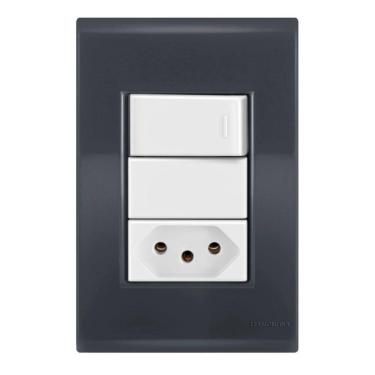 Imagem de 1 Simples + 1 Tomada 20A - Tramontina Liz Grafite / Branco