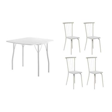Imagem de Conjunto: Mesa Sala Jantar Dobrável e 4 Cadeiras 154 Branco/Branco - Branco/Corano Branco - Carraro