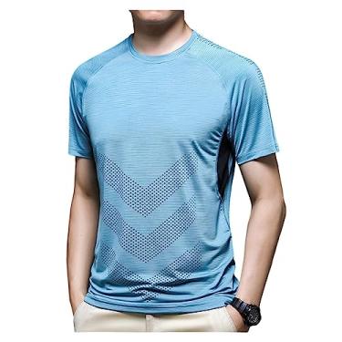 Imagem de Camiseta masculina atlética de manga curta, caimento solto, gola redonda, lisa, alta elasticidade, macia, Cor 8, M