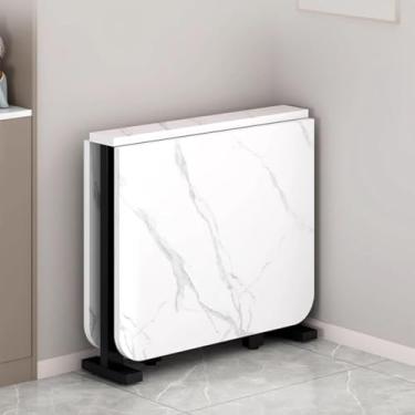 Imagem de Mesa de jantar dobrável, mesa de jantar dobrável móvel, mesa de cozinha retangular com folhas caídas, para sala de jantar e cozinha