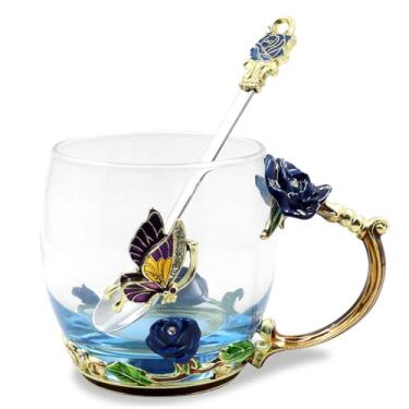 Imagem de VANUODA Caneca de chá de flor de borboleta esmaltada, caneca de café de vidro, Dia das Mães, Dia dos Namorados, presente de aniversário, para mulheres, mãe, professora