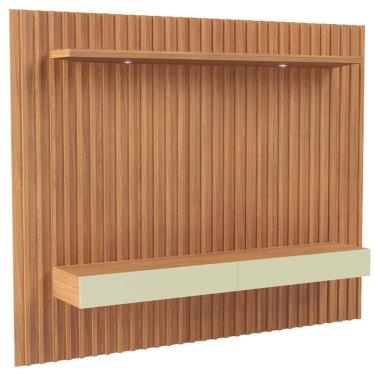 Imagem de Painel Ripado Para Tv 65 Pol Com Led 2 Gavetas 223cm Baraka D03 Freijó Off White - Lyam Decor