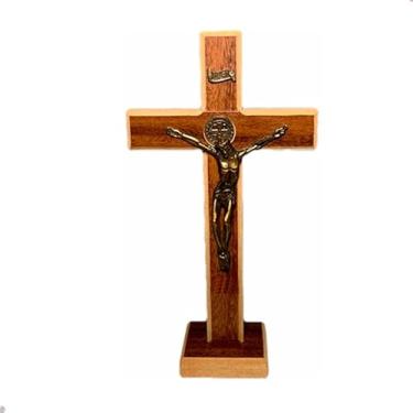 Imagem de Crucifixo De Mesa Parede Madeira Com Metal São Bento 25cm