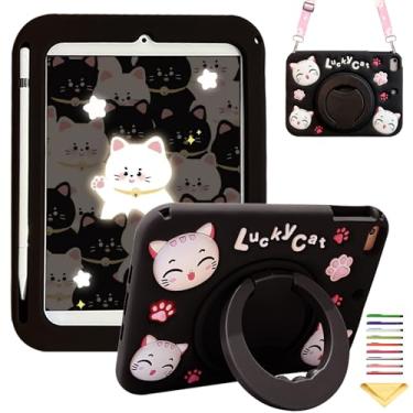 Imagem de Capa infantil para iPad iPad Mini 5 2019/iPad Mini 4 2015 com alça giratória de 360°/suporte/correia, capa de silicone macio UUcovers com desenho 3D para iPad Mini 5ª/4ª geração 7,9 polegadas, gato da