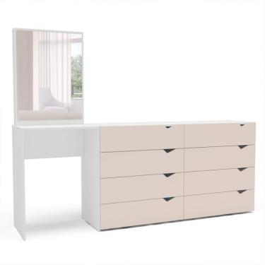 Imagem de Cômoda com Espelho Porto 8 Gavetas Branca e Creme
