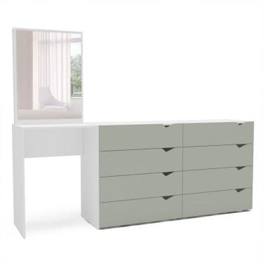 Imagem de Cômoda com Espelho Porto 8 Gavetas Branca e Verde