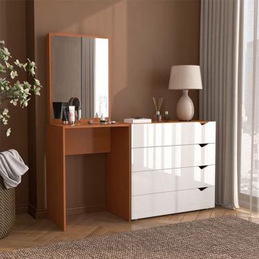 Imagem de Cômoda com Espelho Porto 4 Gavetas Freijó e Branca