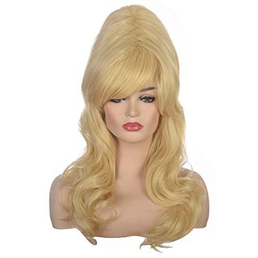 Imagem de Amzcos Peruca feminina loira colmeia longa ondulada, ondulada, ondulada, resistente ao calor, perucas de cabelo sintético para mulheres, fantasia vintage, cosplay, festa de Halloween