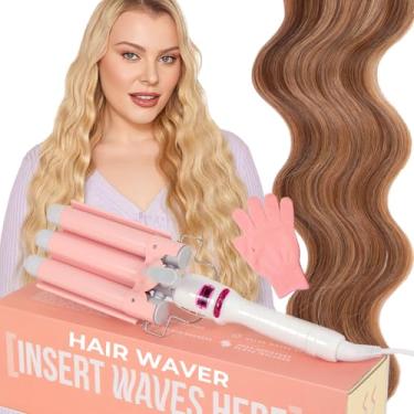 Imagem de INH Beach Waver Curling Iron | Hair Waver 3 Barrel Ceramic Curler Wand, Digital Temperature Control, Rotating Cord, Thick and Long Hair - 25 mm