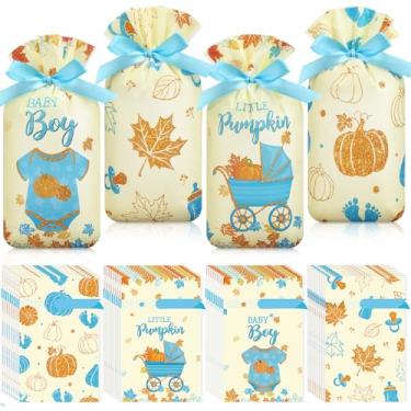 Imagem de Funrous 60 peças de lembrancinhas de festa de chá de bebê outono pequena abóbora cordão sacos de embalagem body varal outono folha de bordo gênero revelar guloseimas sacolas de plástico a granel para