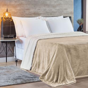 Imagem de Cobertor Fênix Queen Sherpa Pele de Carneiro + Mantinha Flannel 1 Peça - Cáqui