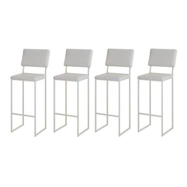 Imagem de Kit 4 Banquetas Com Encosto Industrial E Moderna Nina Branco E Corino Branco