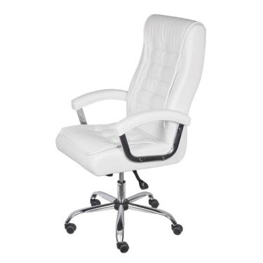 Imagem de Cadeira Escritório Giratória Oslo Presidente Com Molas Or Design Em Pu Branco Base Rodízio