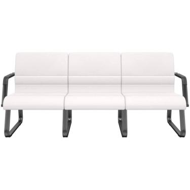 Imagem de Cadeira Longarina 3 Lugares Recepção Com Braço Pés Preto Lev P03 Vinil Branco - Lyam Decor