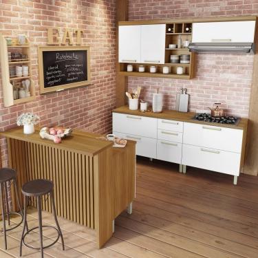 Imagem de Cozinha 6 Peças Gourmet 100% Mdf Freijó/branco Burguesa Nesher Freijó/branco