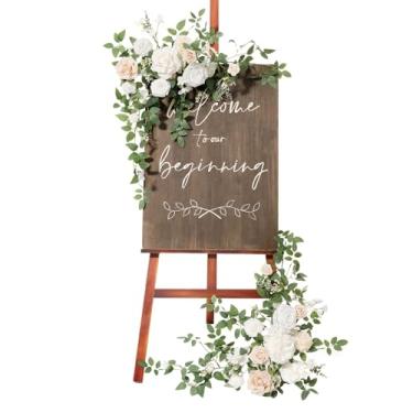 Imagem de Ling's Moment 2 peças de guirlanda de flores de casamento, decoração de arco floral artificial, arranjos de vegetação rosa, cerimônia branca e sálvia, recepção, jardim, cavalete de parede, entrada e