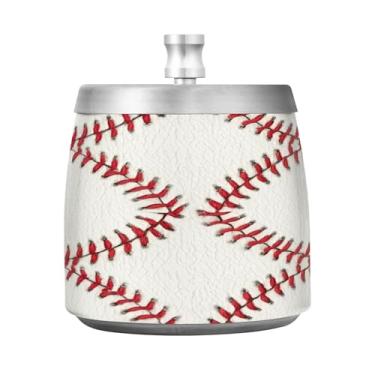 Imagem de JUZIHAI Cinzeiro de pontos de beisebol com tampa, bandeja de cinzeiro de aço inoxidável inodoro à prova de vento cinzeiro sem fumaça para escritório em casa, pátio, varanda, cigarro