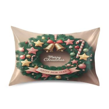 Imagem de Qilmy Decorações de guirlanda de Natal, fronhas de cetim, fronha de seda macia e respirável com fecho de envelope para sofá cama, tamanho king size 101 x 50 cm