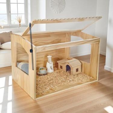 Imagem de Gaiola de madeira para hamster, 61 cm C x 40 cm L x 40 cm A, gaiola de porquinho da índia, gaiola de animais pequenos para hamsters sírios anões Degus e outros animais de estimação pequenos. Habitat