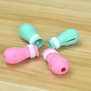 Imagem de 4 peças de sapatos de silicone multifuncionais para gatos ferramenta de banho para limpeza de lesões de gato, capa de banho para pés de cachorro, capa de garra de gato (rosa claro, 4 peças)