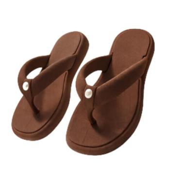 Imagem de Chinelo Feminino com Pérola Brilhante Elegante Sandália Confortável Macia Luxo Chic Moda Verão Brilho (Café, BR, Adulto, Faixa Numérico, 33, 34)