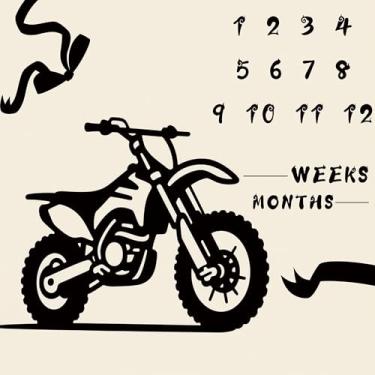 Imagem de Cobertor mensal para bebês – Suporte de fundo para fotografia de bicicleta suja para meninos recém-nascidos cobertor macio 122 x 122 cm BTTLLU5