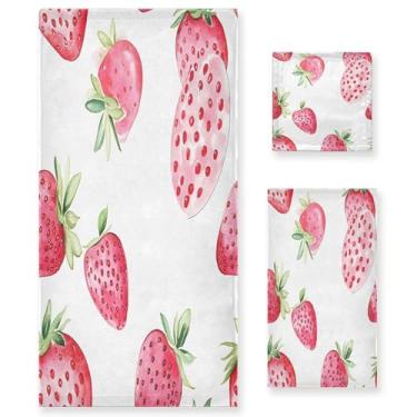 Imagem de xigua Lindo conjunto de toalhas de banheiro de morango absorvente macio 3 peças toalha de banho toalha de mão toalhas decorativas para banheiro, academia, hotel, praia, piscina