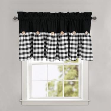 Imagem de DOSLY IDÉES Sanefa de fazenda, cozinha, sala de estar, quarto, 132 cm L x 45,7 cm C, xadrez preto e preto, algodão, filtro de luz, lavável, estilo country, padrão xadrez