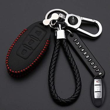 Imagem de YJADHU Porta-chaves do carro em couro chaveiro anel, adequado para Nissan Tidda Livida X-Trail T31 T32 Qashqai março Juke Pathfinder Note GTR, C, vermelho