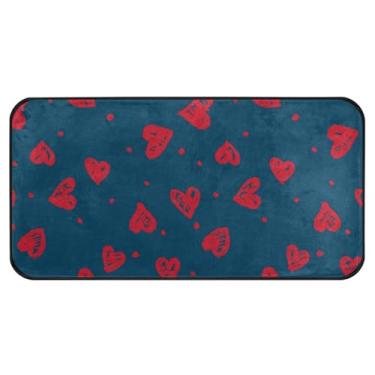 Imagem de GuoChe Tapete de lavanderia dia dos namorados coração vermelho azul escuro tapete antiderrapante tapete de lavanderia para banheiro cozinha banheiro banheiro banheiro 99x20 polegadas