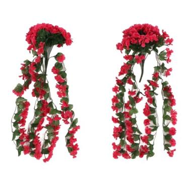 Imagem de 2PCS Artificial Violet Pendurado Flores Simulação Plástico Falso Plantas para Decoração Jardim Pátio Wedding Porch Outdoor(Rosa vermelha)