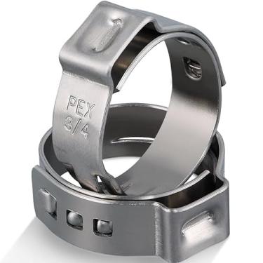 Imagem de OURU Pacote com 130 braçadeiras Pex de 3/10.2 cm, braçadeiras de aço inoxidável 304 Pex Cinch anéis de crimpagem Stepless Pex acessórios PEX braçadeiras, braçadeiras de mangueira de orelha única para